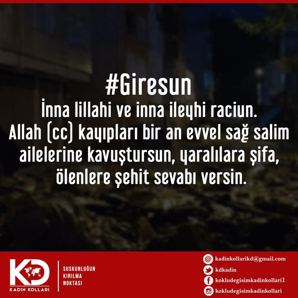 #Giresun İnna lillahi ve inna ileyhi raciun. Allah kayıpları bir an evvel sağ salim ailelerine kavuştursun, yaralılara şifa, ölenlere şehit sevabı versin.